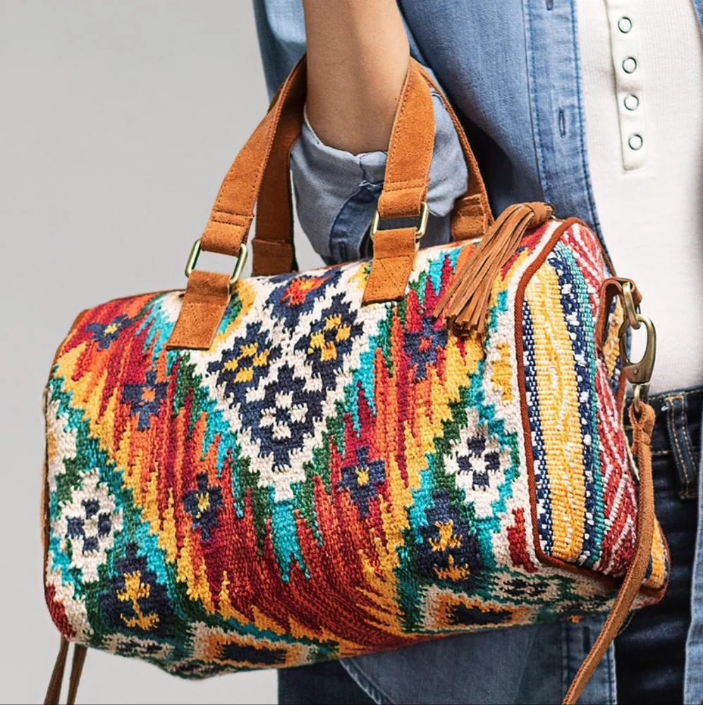 Handmade Boho Chic Boston Bag / Satchel - Navajo Aztec Inspired Design